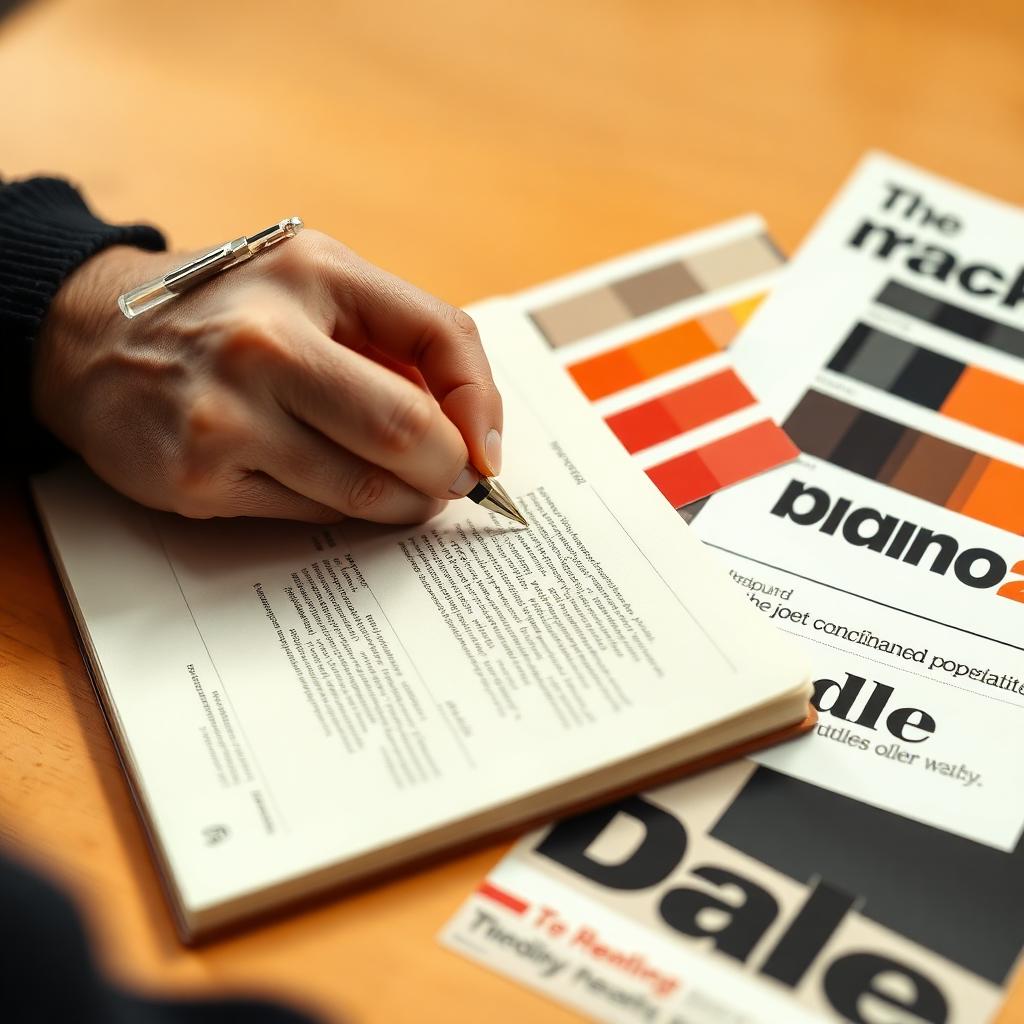 Brief créatif manuscrit avec nuancier et échantillons typographiques