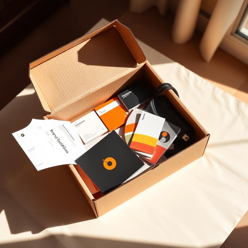 Coffret d'identité de marque avec papeterie, charte et goodies